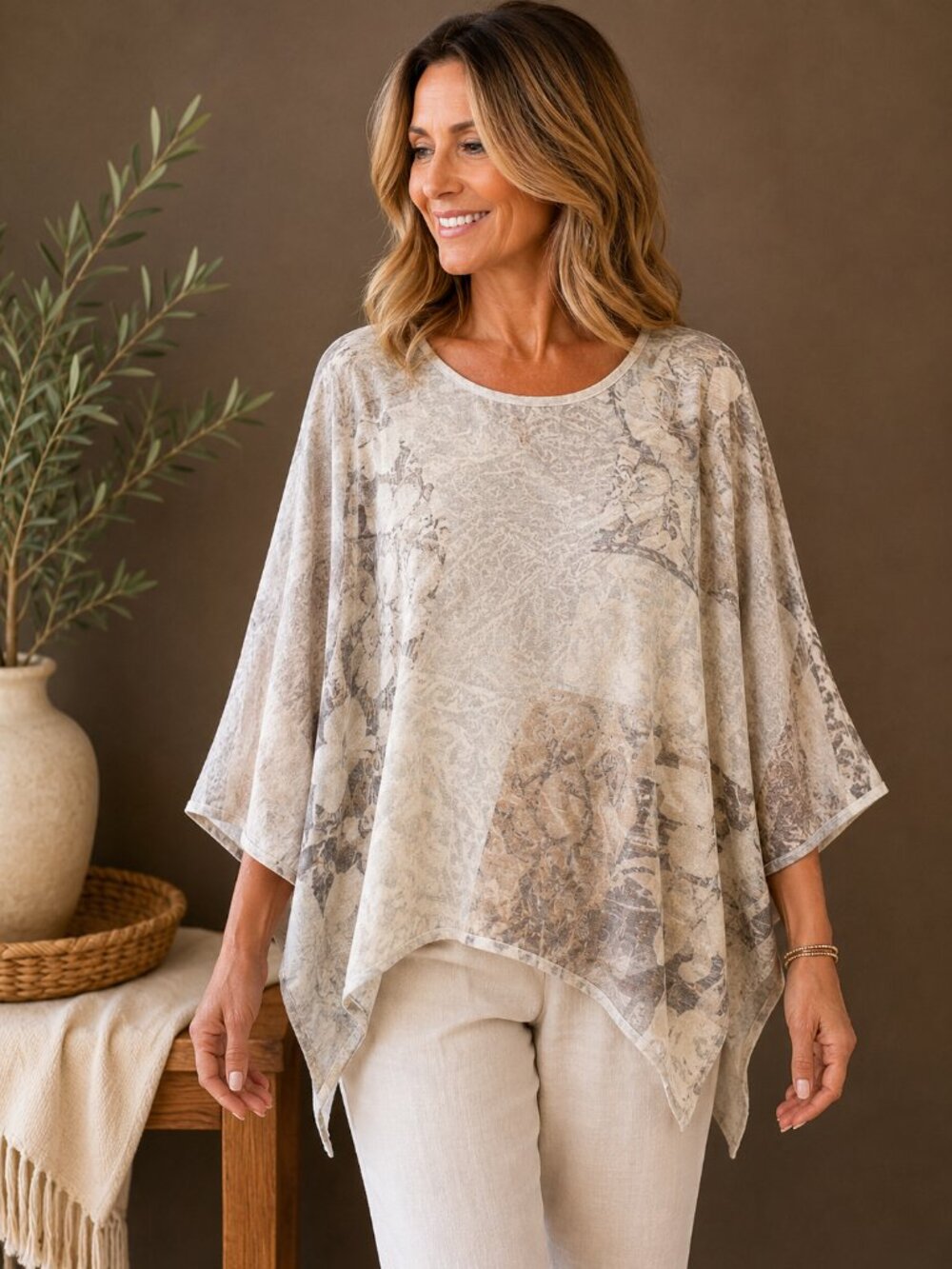 NWT Shimmer Chico's Poncho L XL Mauve Taupe Metallic Boho Chic